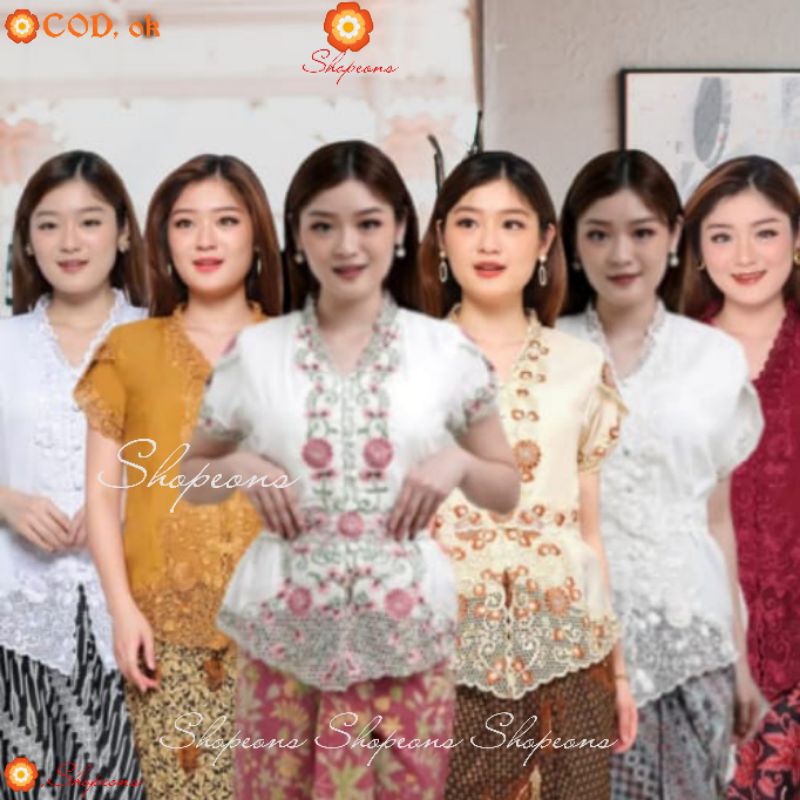 Atasan Kebaya Encim Bordir Senada Brokat Kutu Baru Aurora Modern