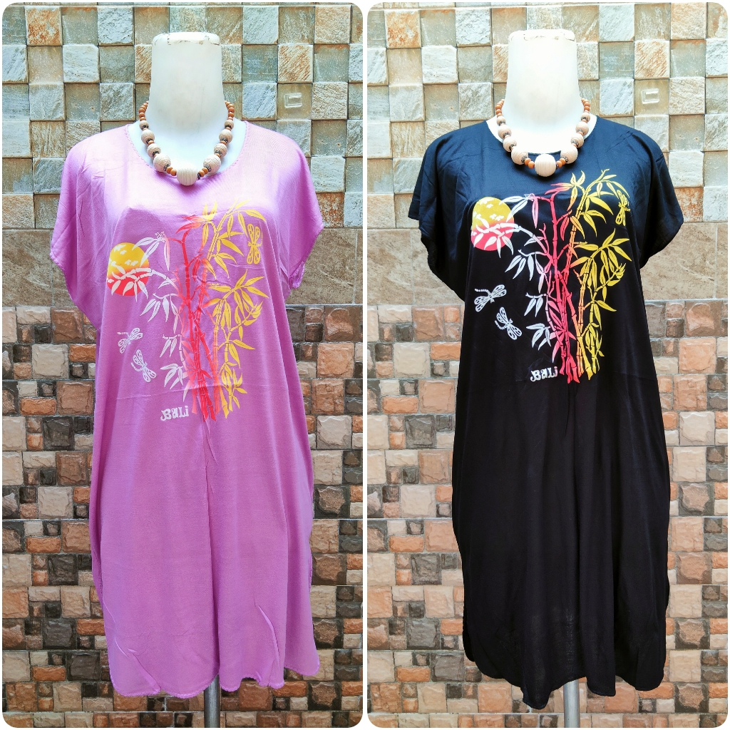 Daster midi Bambu Bali Jumbo  uk-XXL, pilih motif geser, daster midi, daster loss xxl , daster jumbo