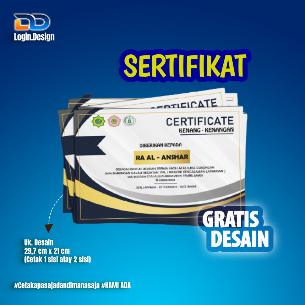 

Cetak Sertifikat / Piagam (Sertifikat Custom)