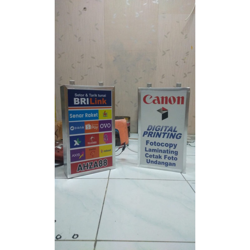 NEON BOX AKRILIK DUA SISI | NEON BOX PLANG CANON FOTOCOPY | PLANG KONTER TERLARIS TERMURAH BISA COD