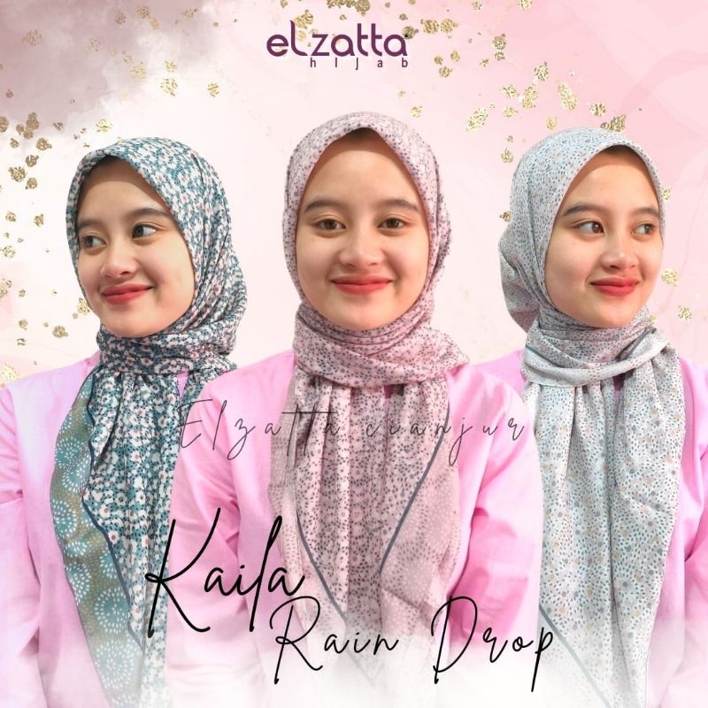 ELZATTA DAUKY HIJAB SEGI EMPAT KAILA RAIN DROP KERUDUNG ELZATTA BAHAN VOAL JILBAB ELZATTA SEGI EMPAT
