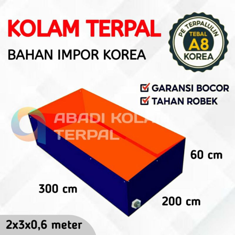 Terpal kolam ikan kotak ukuran 300x200x60/3x2x0.6/2x3x0.6 bahan A8 korea