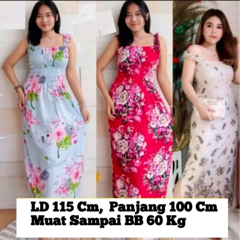 Daster Smoke Rayon Premium | Daster Bali Yukensi | Dress Kerut Smoke Muat s/d BB 70 kg