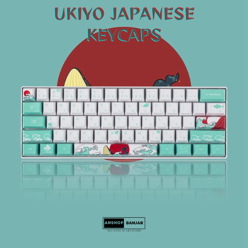 Keycaps PBT Ukiyo e Japanese sea waves - coral sea 60% keyboard
