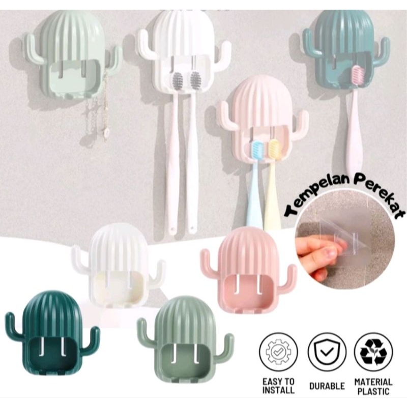WADAH SIKAT GIGI TEMPEL MODEL KAKTUS TEMPAT TOOTHBRUSH DIDINDING KACA