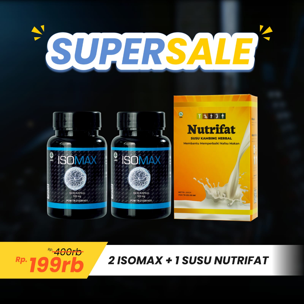 Isomax Suplemen Pembentuk Penambah Massa Otot 2 Botol Bonus Susu Nutrifat BPOM Pria Wanita