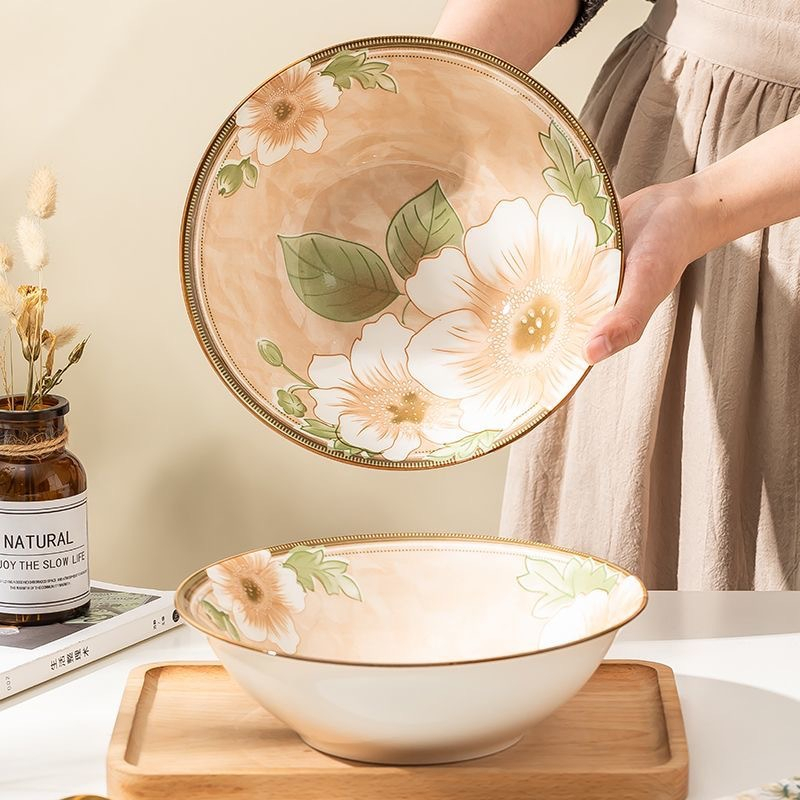 Mangkok Keramik Bakso / Mangkuk Soto Motif Bunga Putih 20cm - Harga/pc