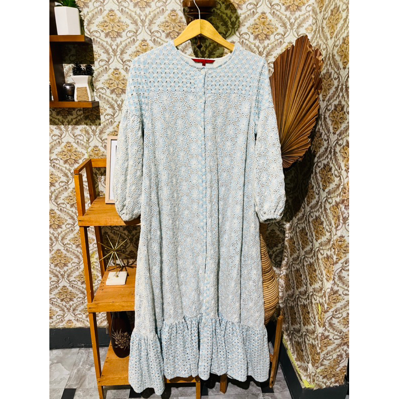 Preloved ziana maxi dress benang jarum buttonscarves