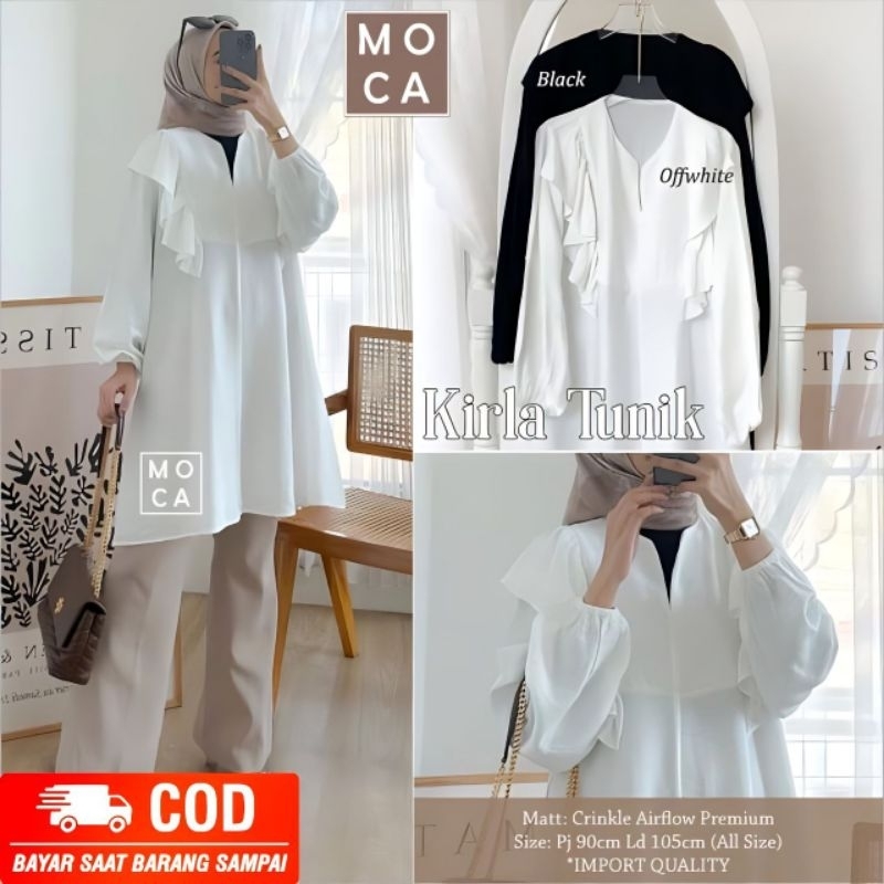 ATASAN TUNIK PUTIH WANITA BY MOCA BAHAN LINEN POLO CRINCKLE BAJU PEREMPUAN POLOS MURAH BUSUI FRIENDL