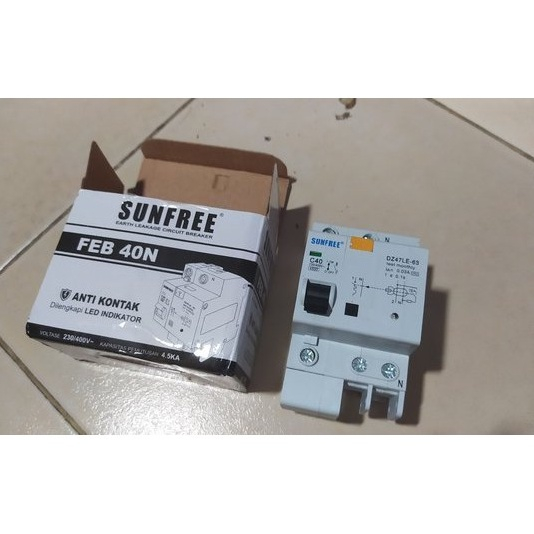 Anti Kontak ELCB 40 A Sunfree FEB 40N disertai LED Indikator / Anti kontak Sunfree 40 A / Antikontak