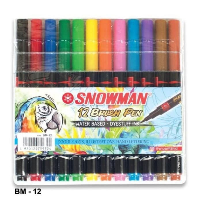 Snowman Brush Pen 12 Colors Set Murah / isi 12 pcs