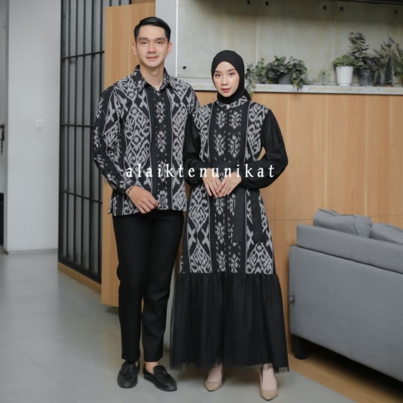 COUPLE TENUN RAYYA MOTIF BLACK- GAMIS TENUN - KEMEJA TENUN - DRESS TENUN  ORI ACOTEOFFICIAL
