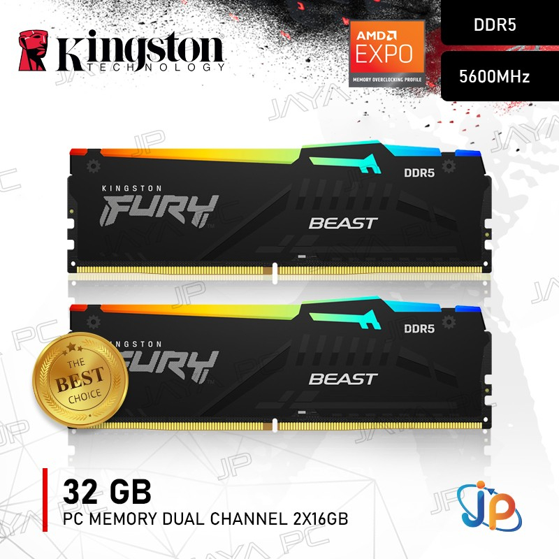Memory Kingston Fury Beast RGB PC48000 6000Mhz DDR5 32GB - 2x16GB Ram