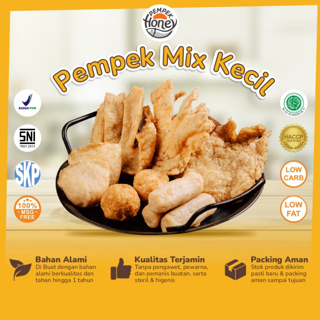 

PEMPEK HONEY MIX ORDINARY 20 Pcs (2 Pack) Ikan Tenggiri Super & Box STYROFOAM 2 Liter, Tanpa Penguat Rasa,Halal MUI, SKP, SNI, BPOM, & HACCP