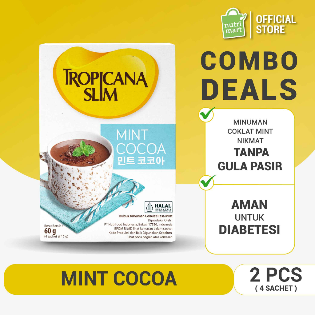 

Twin Pack - Tropicana Slim Mint Cocoa 10 Sachet - Minuman Cokelat Mint Nikmat Tanpa Gula Pasir