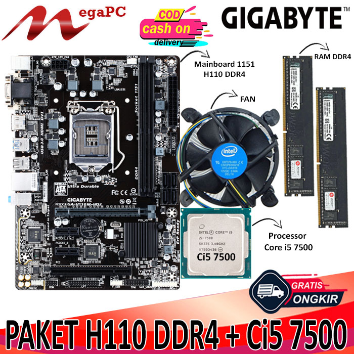 Paket Mainboard LGA 1151 H110 DDR4 + Core i5 7400 / 7500 + FAN + RAM