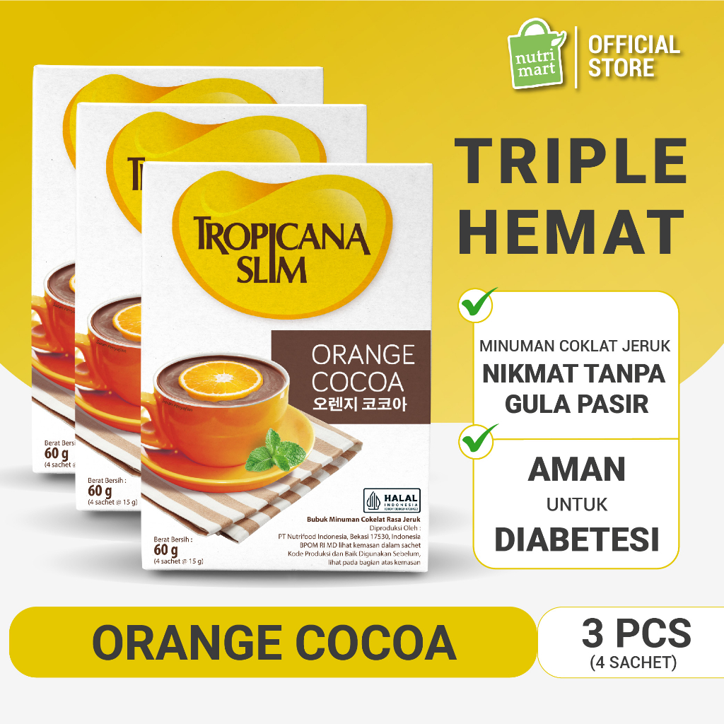 

Triple Pack - Tropicana Slim Orange Cocoa 4 Sachet - Minuman Cokelat Jeruk Nikmat Tanpa Gula Pasir