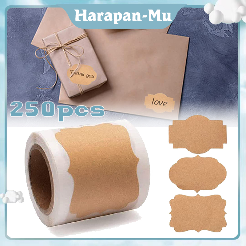 

250pcs Sticker Kraft Paper Sticker Label Kraft Blank Hampers Souvenir Waterproof Roll Stiker Label