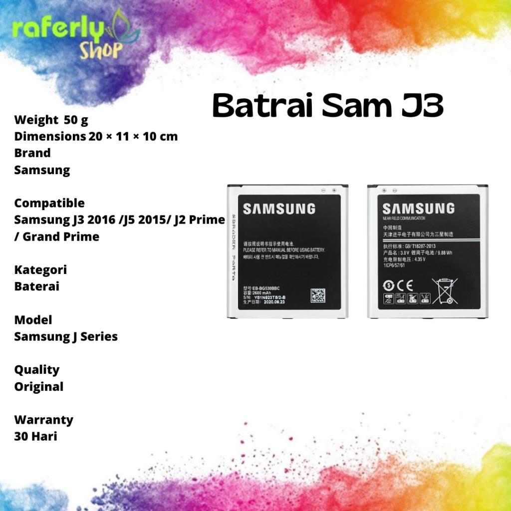 RAFERLYSHOP BATERAI SAMSUNG J320G / J3 2016 / J500G / J5 2015 / SM-G532G / J2 PRIME / SM-J330F J3 PR