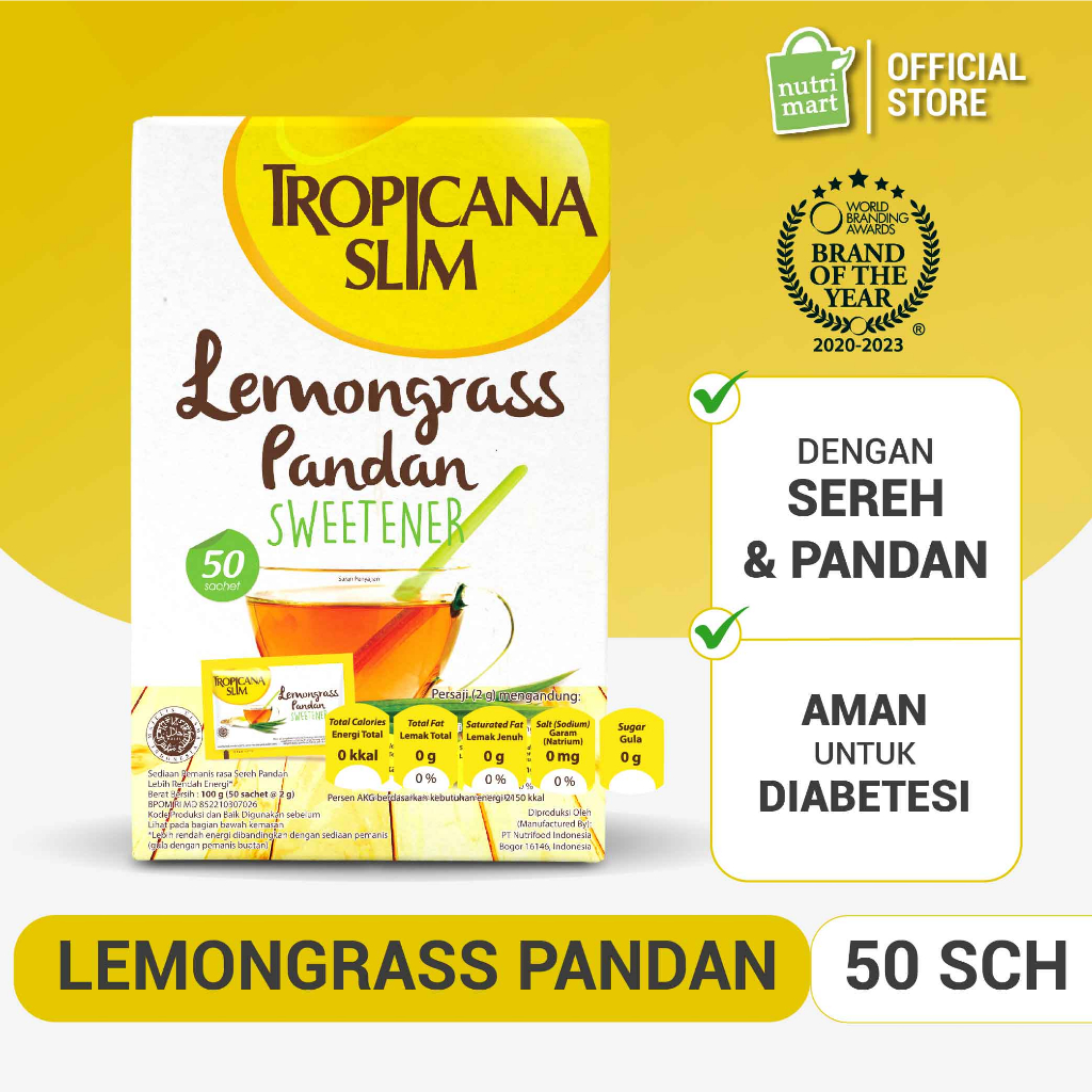 

Tropicana Slim Sweetener Lemongrass Pandan 50sch - Pemanis untuk Bantu Batasi Gula