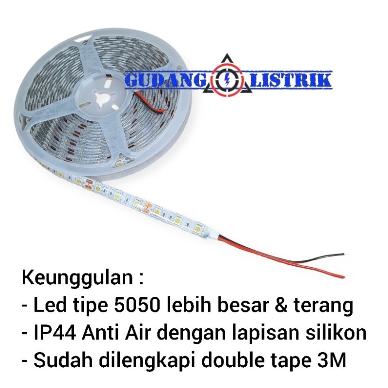 1 Roll 5 Meter Lampu Led Strip IP44 5050 12V 14.4W/M 300L Waterproof Tidak Kedip