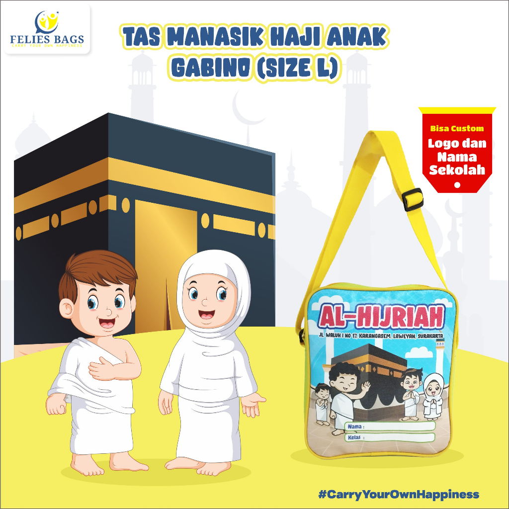 Tas Manasik Haji Anak TK PAUD SD Custom | Slingbag Anak Tas Selempang Custom Tas Muslim [GABINO]