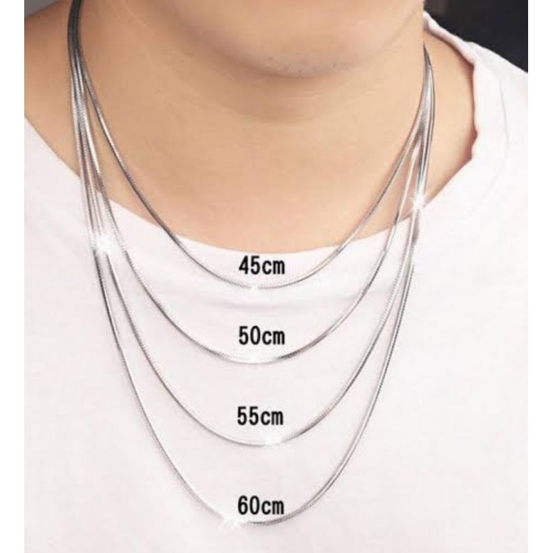 Kalung Titanium Pria dan Wanita Silver anti karat uk.45 cm