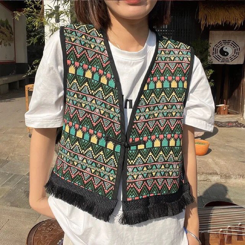 MISSCHA - Rompi vest outer luaran baju wanita woman korea jepang rumbai katun kanvas tebal