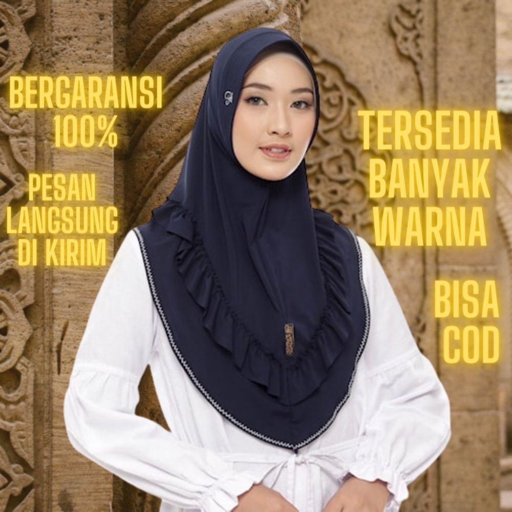 Jilbab hijab kerudung krudung instant instan spandek jersey segi empat paris premium ceruty hitam mo