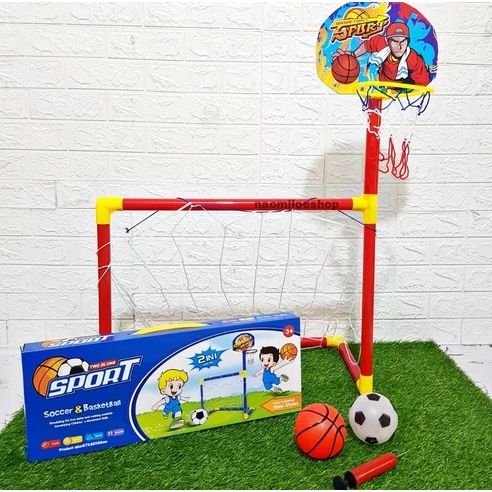 MJ Mainan Gawang Sepakbola dan Ring Bola Basket Olahraga Edukasi Anak Laki Laki Cowok 3 4 5 6 Tahun 