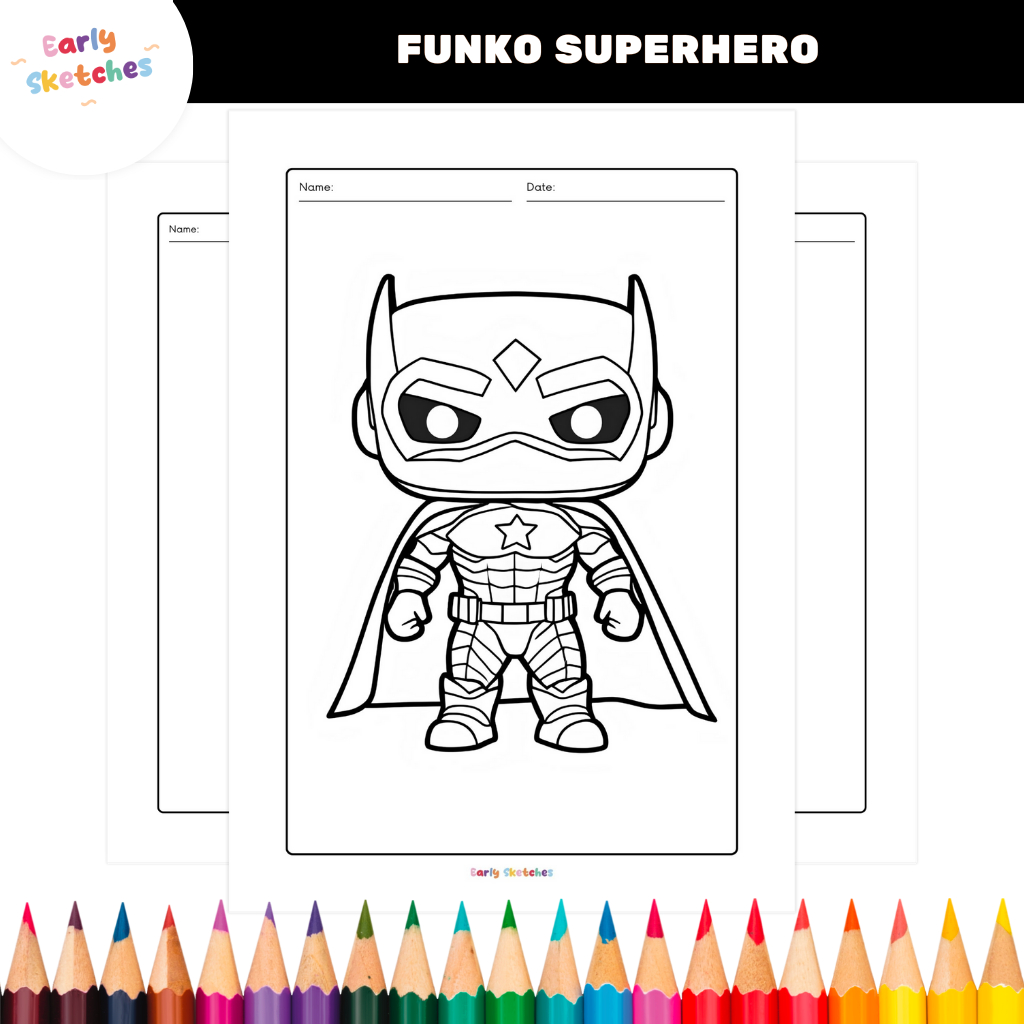 

EARLYSKETCHES ~ Lembar Mewarnai Anak SD (Funko Superhero), Kesenian, 20 Halaman