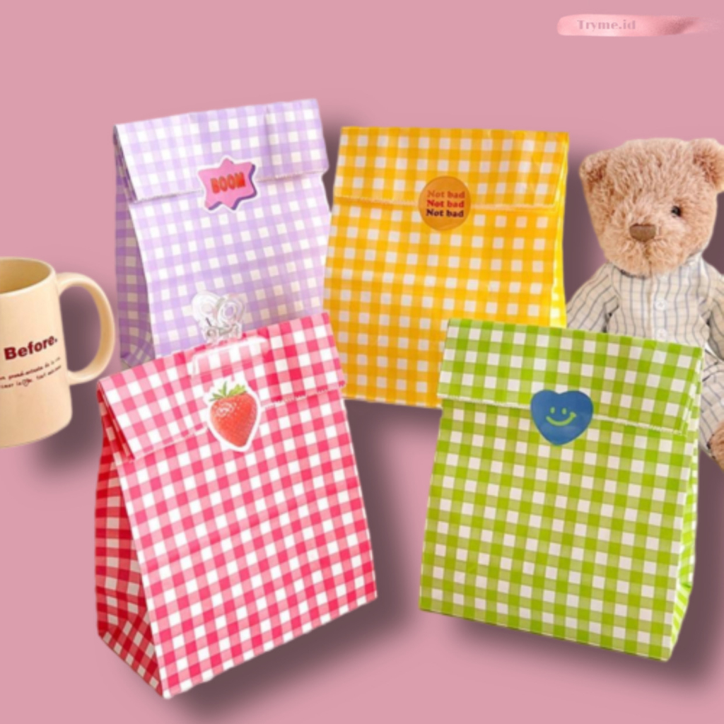 

Dear.id Ins Colorful Plaid Kraft Paper Bag Permen Cookie Snack Kantong Kertas Lucu Kemasan Kantong Festival Pesta Pernikahan Hadiah Penyimpanan Organizer