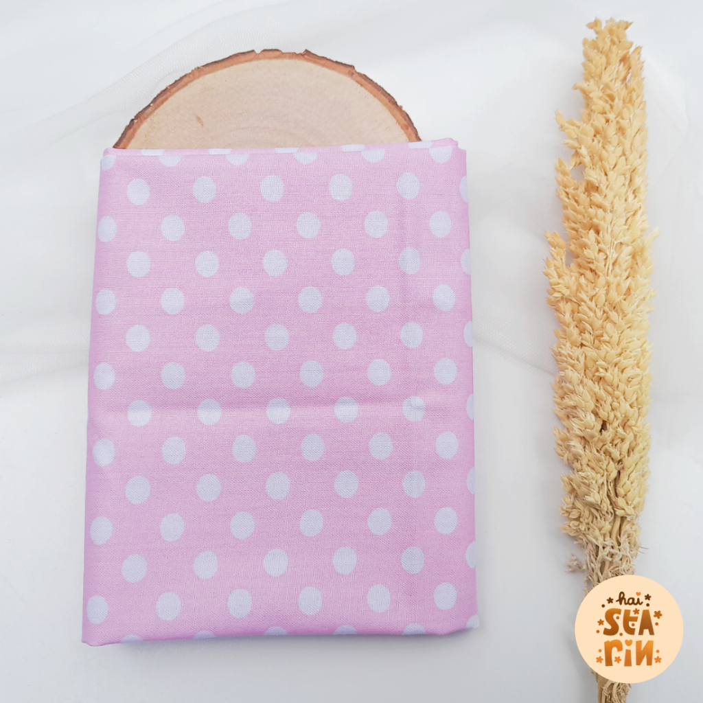 Kain Perca Katun Motif Dottie Baby Pink Polkadot Pink Bahan DIY Kerajinan Tangan Murah