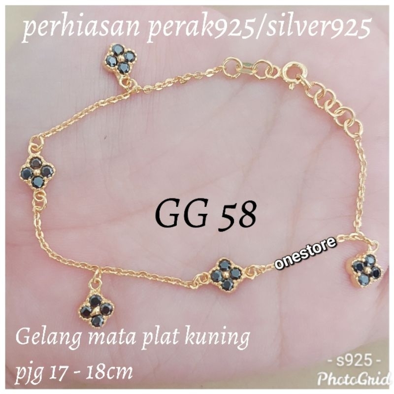 Gelang Tangan Wanita Perak 925 Lapis Emas Kuning clover vancleef kuning gg 58