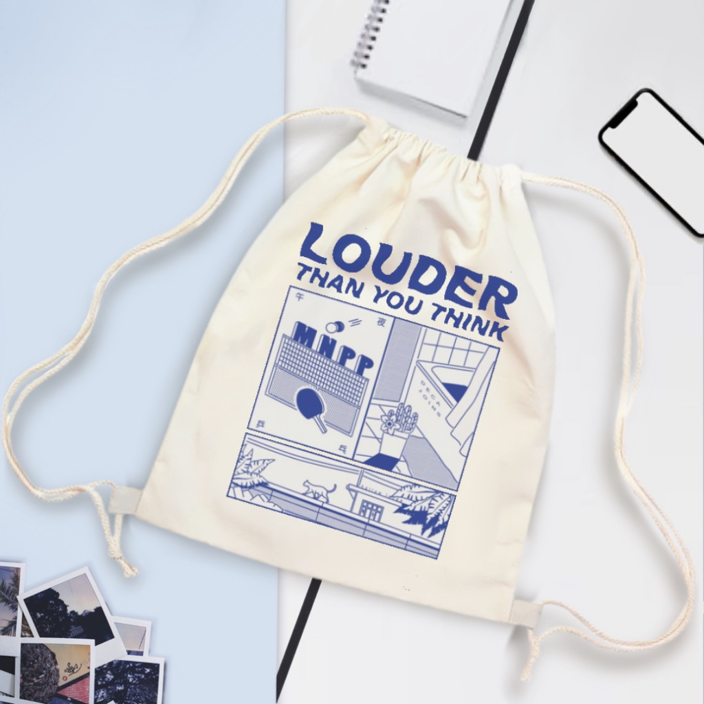 TAS SERUT MOTIF AESTHETIC BLUE / DRAW STRING BAG CANVAS UNISEX