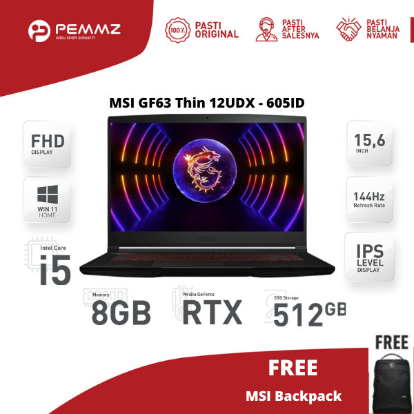 MSI GF63 12UDX - 605ID I5-12450H RTX 3050 6GB 144HZ BLACK