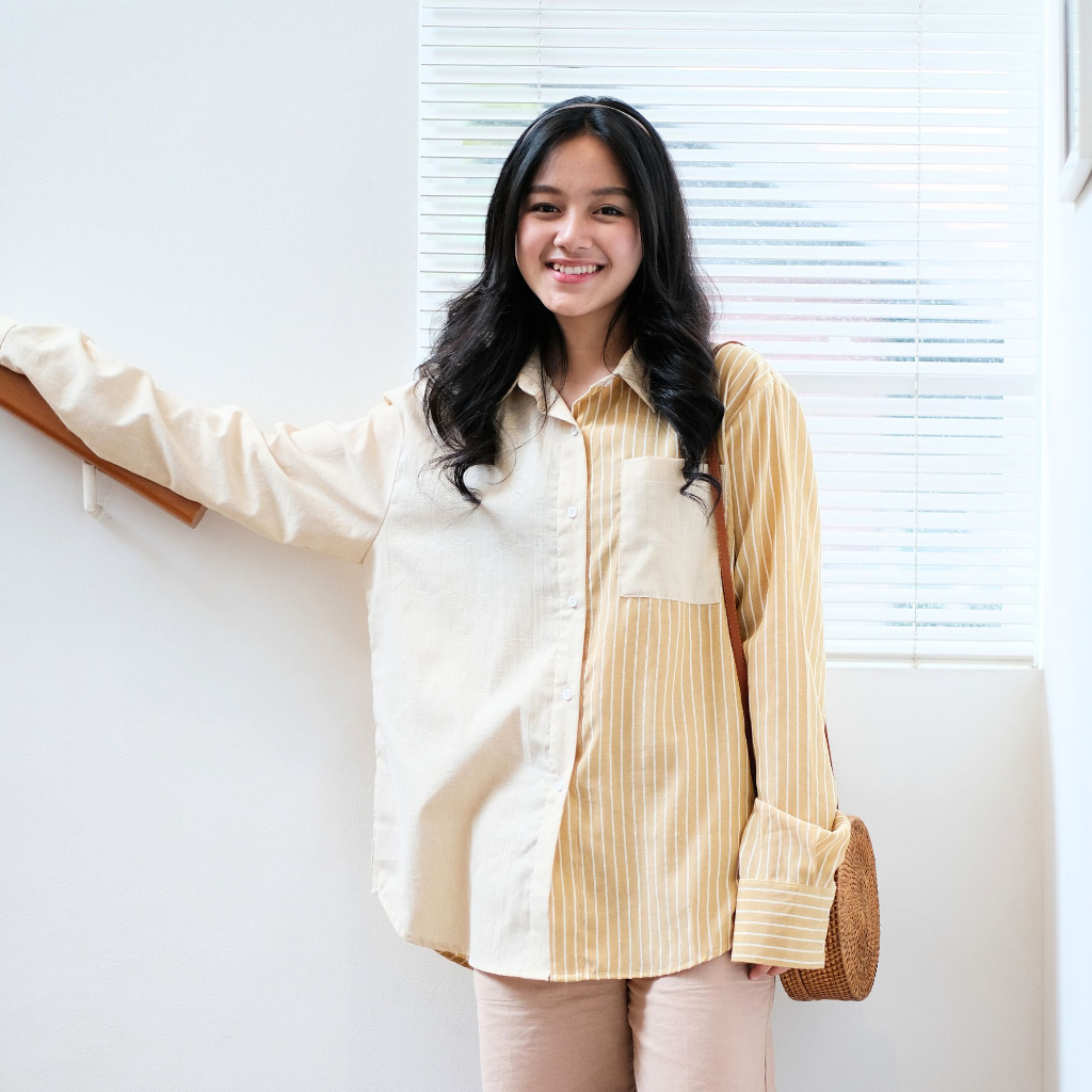 Rustic - Shirt Two Tone - kemeja Wanita Casual