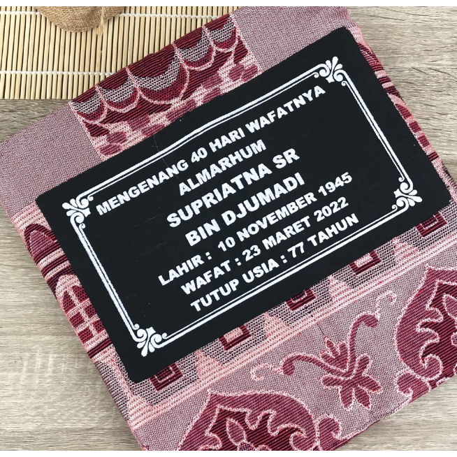 Sajadah Sablon Souvenir Tahlilan Custom Nama