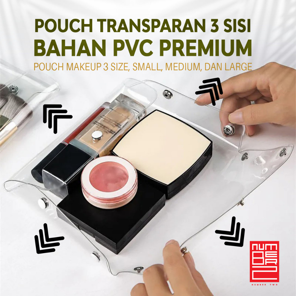 Pouch make up dompet kosmetik mini lucu transparan bening polos persegi aesthetic estetik simple ser