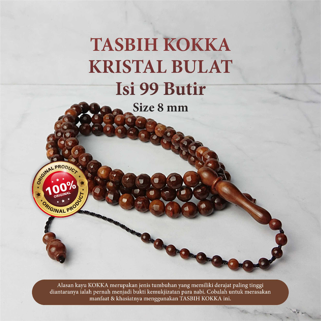 Tasbih Kaukah Kokka Kristal Bulat Coklat Hitam