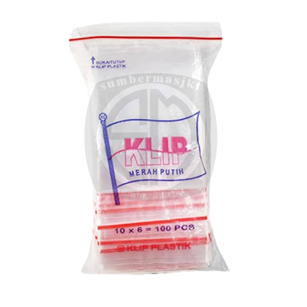 Plastik Klip PE Merah Putih 6x10 cm / Ziplock / Plastik Obat 100pcs