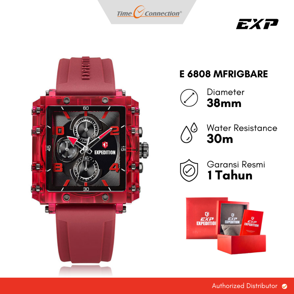 Expedition E 6808 MFRIGBARE Merah Original / Jam Tangan Wanita Pria Analog Karet MF
