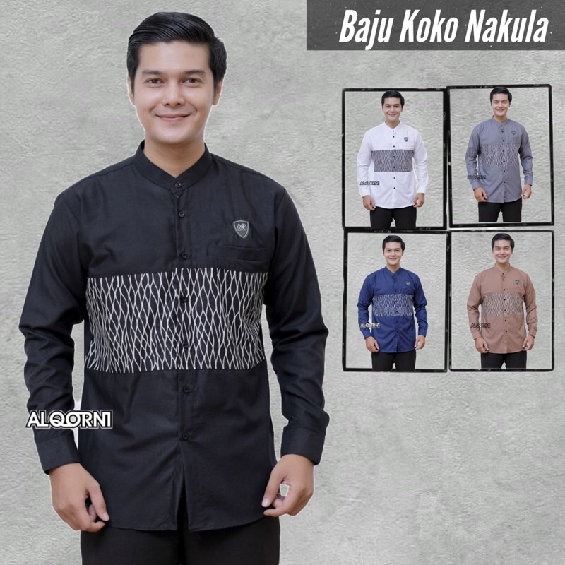 Baju Koko Pria Dewasa Lengan panjang Baju Muslim Laki Laki Motif Nakula