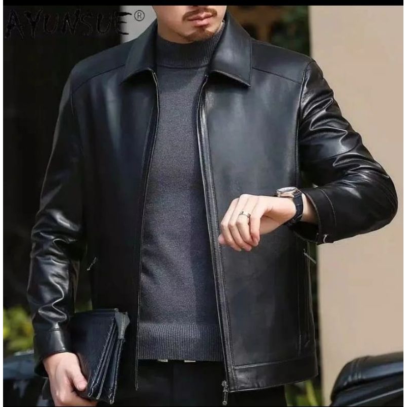 jaket semi kulit pria keren/jaket kulit pria elegant terlaris 2023