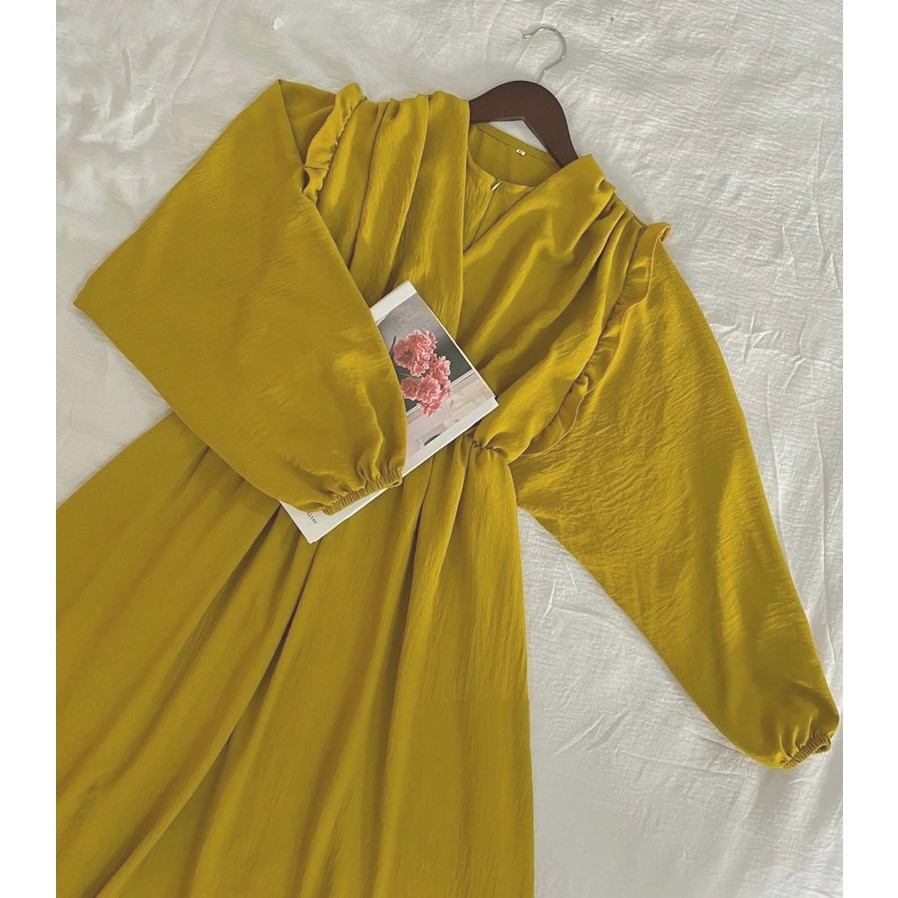 01 Gamis Premium / Dress Warna Kuning Lemon Lime Simpel Polos Jumbo Cantik XL XXL XXXL 5L 3XL 4Xl Ke