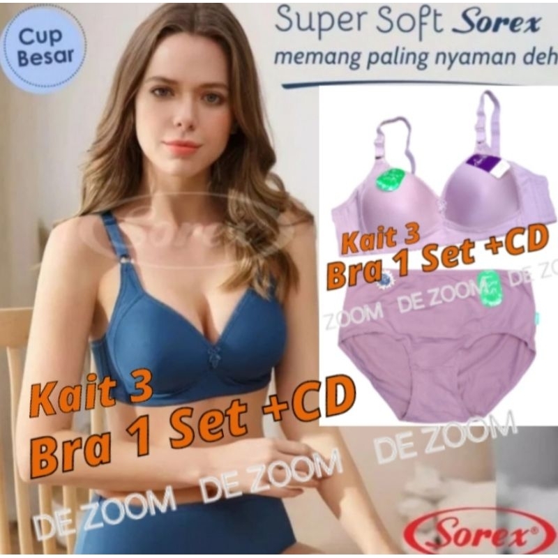 Bra Set Sorex Tanpa Kawat Cup Besar atau Cup C kait 3