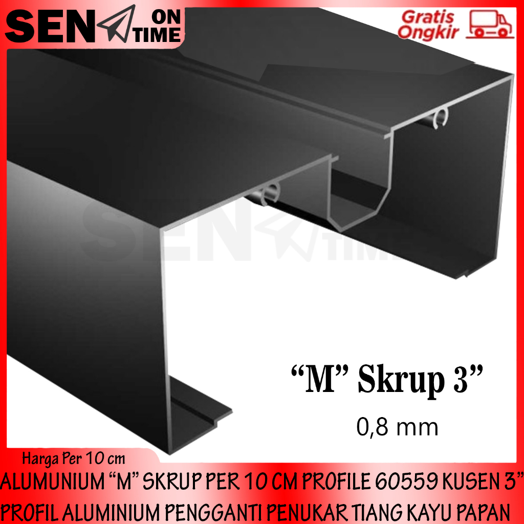 ALUMUNIUM ALMINIUM “M” SKRUP KUSEN 3” INCH PER 10 CM PROFILE 60559 PROFIL ALUMINIUM ALMUNIUM PENGGAN