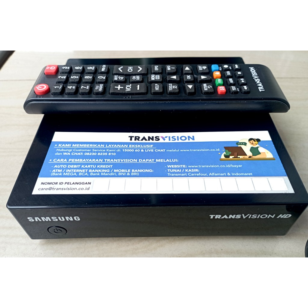 Satellite Receiver TRANSVISION SAMSUNG HD gratis 1 bulan Channel Premium dan 2 tahun tayangan TV pak
