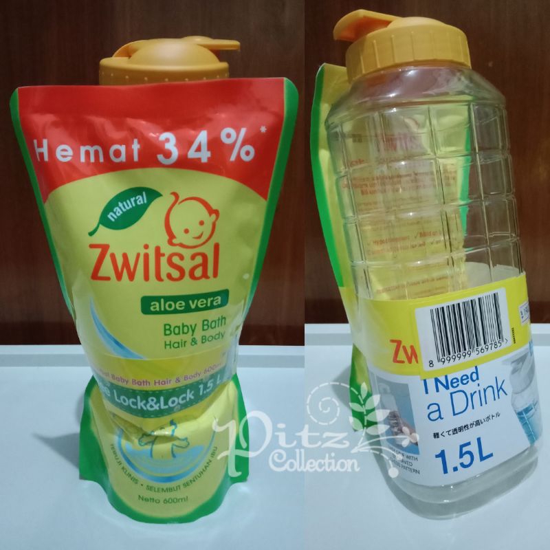 zwitsal Baby Bath Hair&Body 600ml, free Botol Lock&Lock