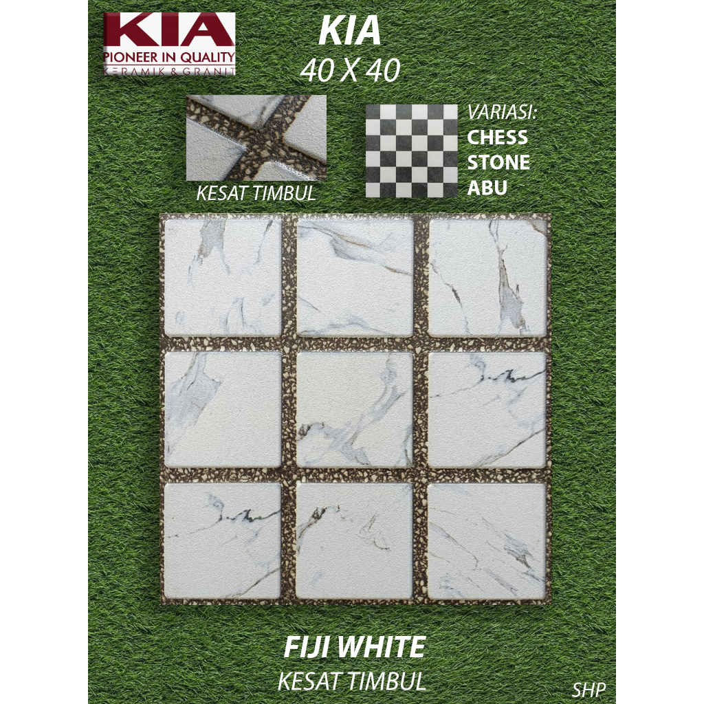 Keramik Lantai Motif 40X40 Fiji White Kesat KW1 Pekanbaru Riau, Motif Timbul